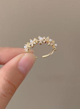 2023 New Korean Exquisite Pearl Flower Ring For Women Fashio