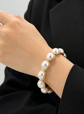 Exaggeraed Imiaion Pearl Bracele for Women Vinage Sainless S