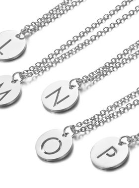 Simple Disc Round 26 Letter Pendant Necklace Fashion Unisex