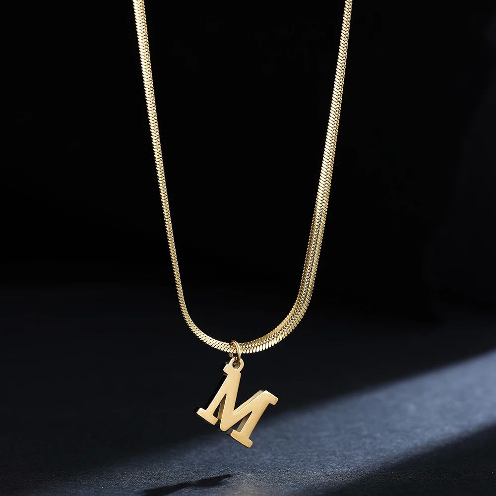 A-Z Alphabet Gold Plated Stainless Steel Pendant Necklace fo - 图1