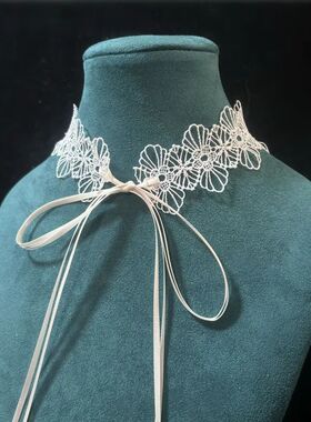 Black Lace Hollow Flower Necklace for Women Gothic Punk Sexy