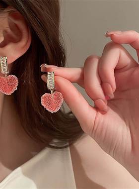 Cute Sweet Pink Love Heart Stud Earrings For Women Luxury Sh
