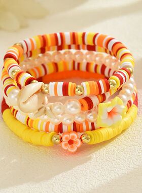 5 fashionable colored soft ceramic flower imitation pearl br