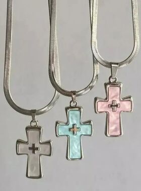 2025 Gohic Pink Cross Pendan Necklace for Men Women Vinage M