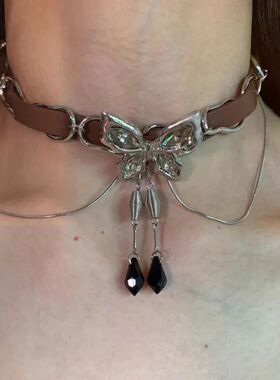 Hiphop Punk Zircon Crysal Buerfly Necklace for Women Men Goh