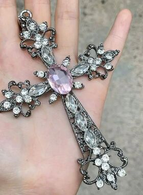 Large Goh Vinage Cross Necklace Silver Color wih Crysals Goh