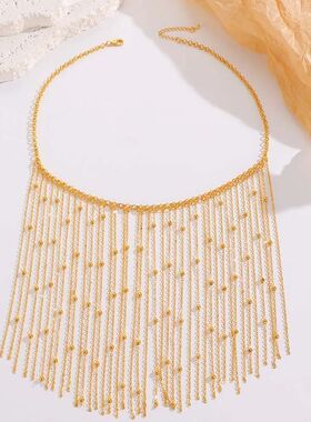 Exaggeraed Meal Chain Tassels Necklace for Women Vinage Geom