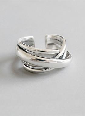Silver Color Vintage Multilayer Lines Twist Open Rings For W