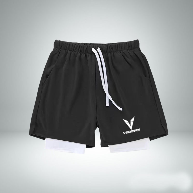 维动美式运动短裤男篮球训练紧身透气跑步速干假两件不过膝健身裤 - 图2