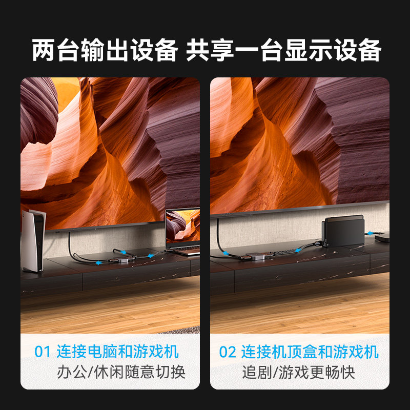 威迅hdmi分配器一分二分线器高清电脑音视频双向转换8k显示屏幕电视一进两出一拖二分屏器一进二出双向切换器