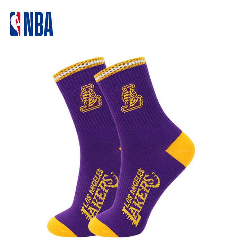 NBA湖人队休闲篮球袜子男中筒跑步美式运动棉袜跑步吸汗透气2双,淘宝优惠券,粉丝福利购,淘宝优惠卷