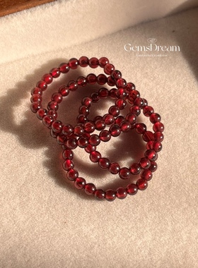 天然石榴石戒指切面闪闪紫水晶  转运金珠弹力绳 红火 女人石