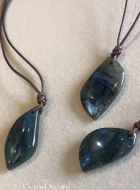 [沉静]天然灰拉长石灰月光蜡绳编织原石项链男女简约大方百搭调节