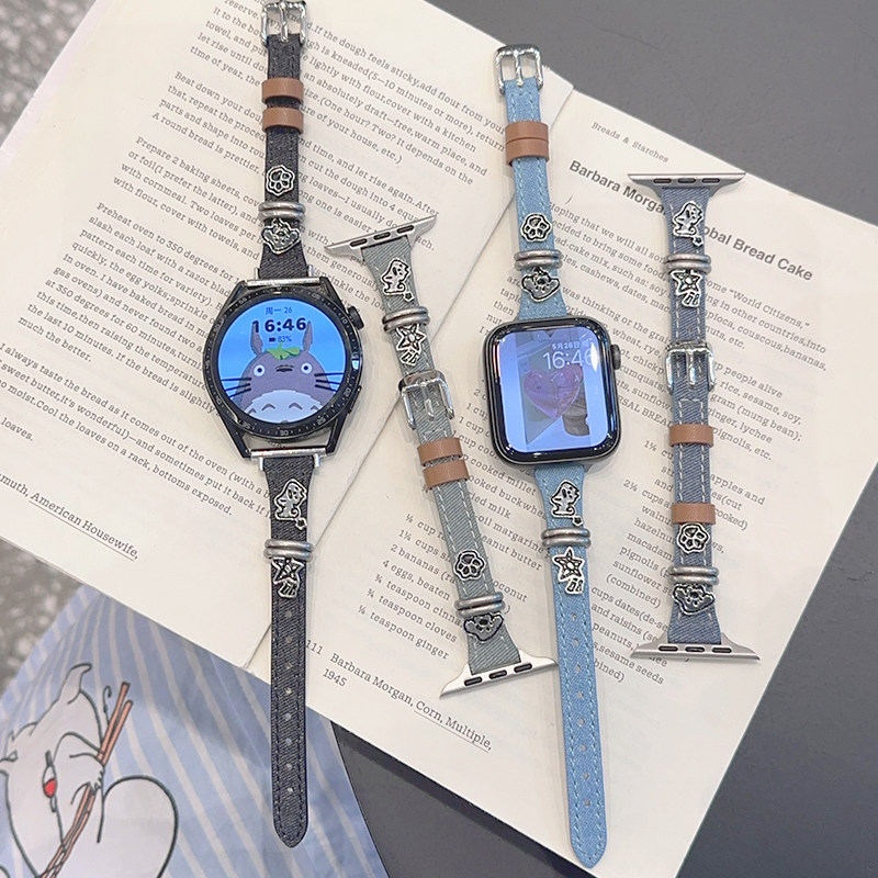 金属牛仔小狗皮革细款GT5适用华为GT3手表watch4pro苹果表带小米2 - 图2