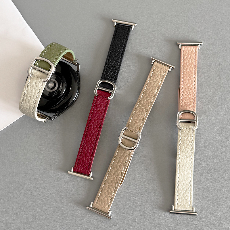真皮D扣荔枝纹细款GT5适用华为GT3手表watchpro表带GT4苹果s9小米 - 图1