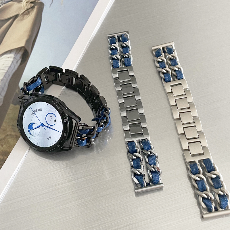 牛仔布链条金属小香风适用gt2华为GT3手表watch4pro表带荣耀Magic - 图2