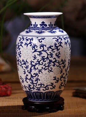 景德镇陶瓷器青花仿玲珑薄胎骨瓷高档花瓶工艺品摆件客厅家居装饰
