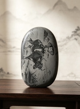 灵璧石材工艺品作画不规则造型手把摆件镇尺