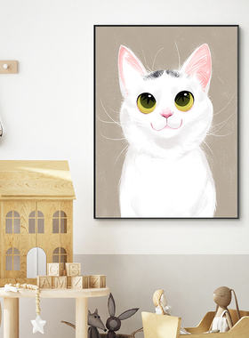 猫咪挂画墙画海报可爱动物装饰画插画宠物店酒吧壁画创意黑猫系列