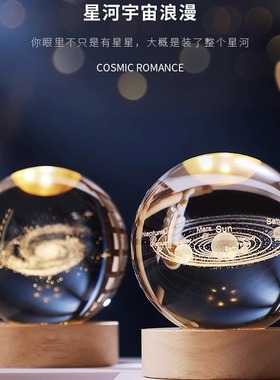 发光太阳系水晶球小夜灯桌面摆件星空玻璃球装饰品生日礼物女毕业