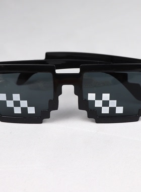 动漫创意二次元恶搞金链大佬马赛克眼镜装逼打码像素墨镜三件套
