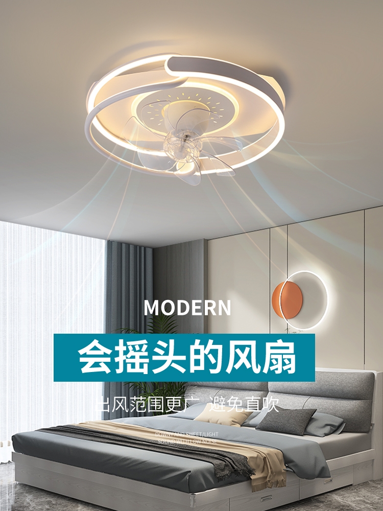 智能简约卧室风扇灯2025新款客厅餐厅超薄静音变频摇头吸顶电扇灯 - 图3