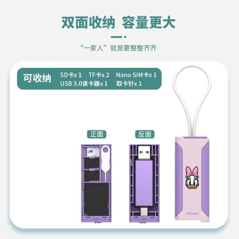 JJC迪士尼联名多功能存储卡盒USB3.0高速读卡器 SD TF SIM卡收纳盒typec手机电脑记录仪相机-图3