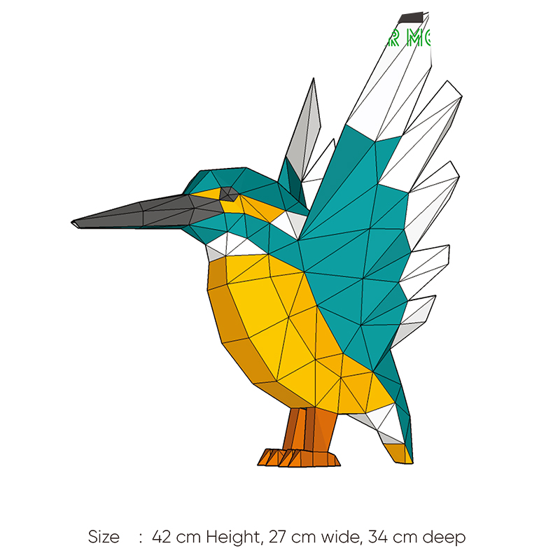 41厘米高 飞翔翠鸟鸟类纸艺立体家居桌面装饰摆件手工DIY纸模型 - 图2