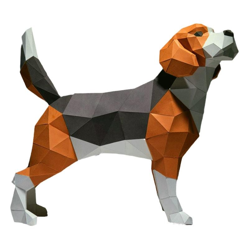 纸有艺术米格鲁猎兔犬比格犬狗狗lowpoly自制简约现代纸模摆件 - 图3