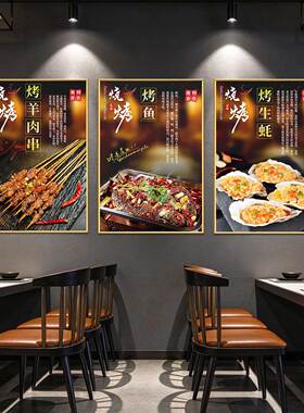烧烤店墙面装饰KT板画可来图定制