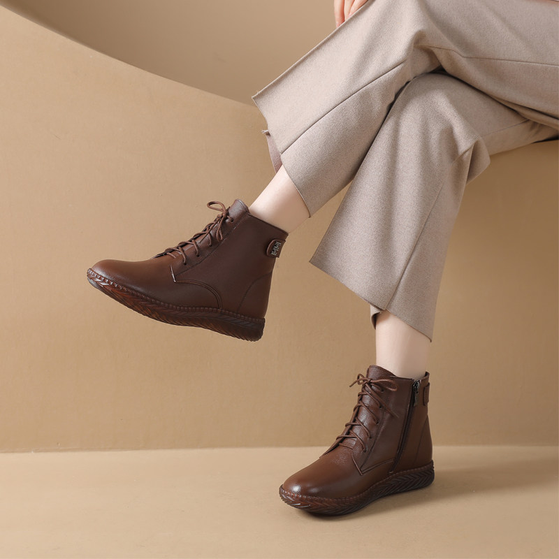 真皮马丁靴女新款313233小码妈妈棉鞋百搭短靴中老年平底加绒皮鞋,淘宝优惠券,粉丝福利购,淘宝优惠卷