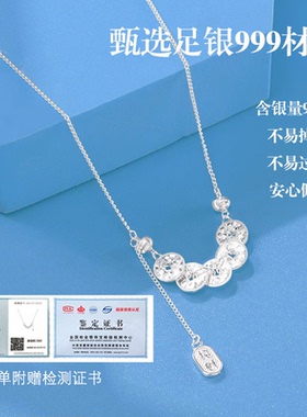 S999纯银铜钱五帝钱币项链女高级感轻奢小众锁骨链2025年新款礼物