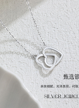 999纯银爱心双环项链女2026新爆款小众生日情人节送女友闺蜜礼物