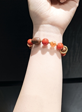 10m南红配野生芽庄白奇楠秒沉水沉香配黄胶花手串手链