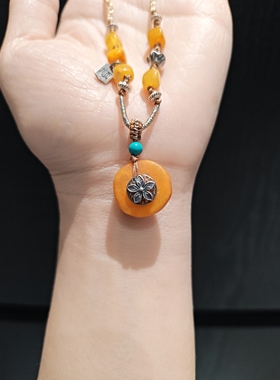 18m老蜜蜡饼子配蜜蜡方糖手编绳项链毛衣链