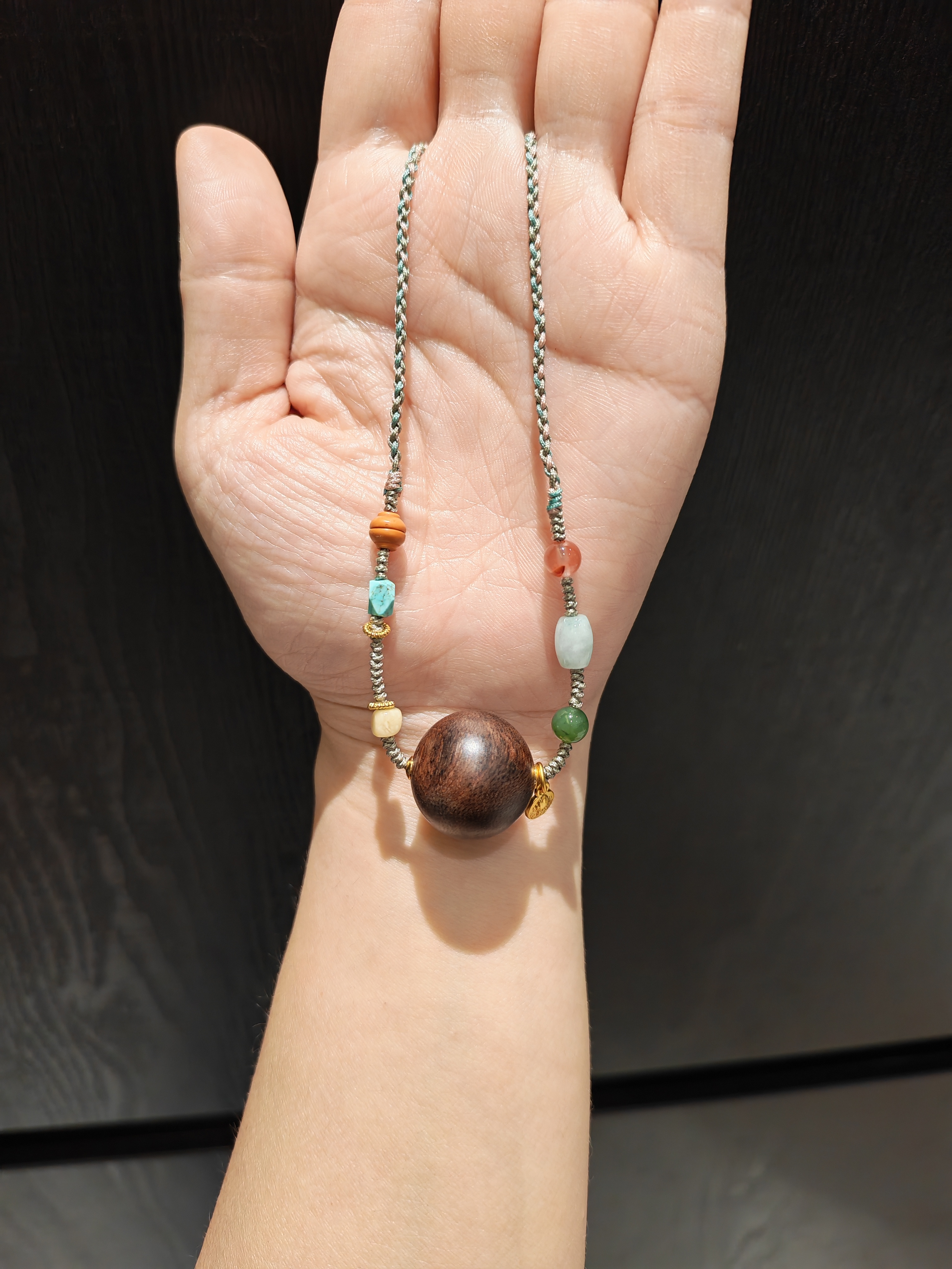 20m富森红土沉配孟松南红蓝水和田玉蜜蜡吊坠项链毛衣链 - 图2