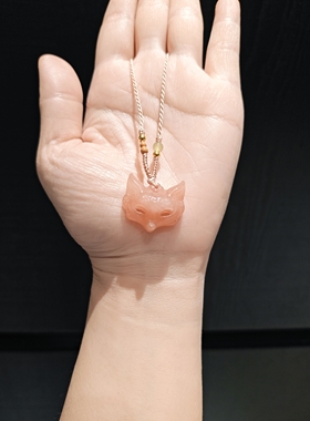 24乘21m粉水晶九尾狐脸面具吊坠项链毛衣链实物更粉