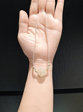 16m柠檬黄水晶配白尖晶项链锁骨链实物更黄一点多棉多裂