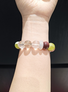 13m粉水白水青提奶盖草莓晶紫锂云母海蓝宝绿幽灵发晶多宝手串