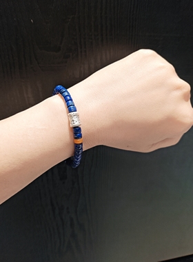 6m青金直切药片珠配蜜蜡配s925银桶珠手串手链