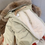 Hhkids Girls Big Mao Wool воротник и бархатный карман в середине длины преодолевают хлопковую куртку зима GWT204