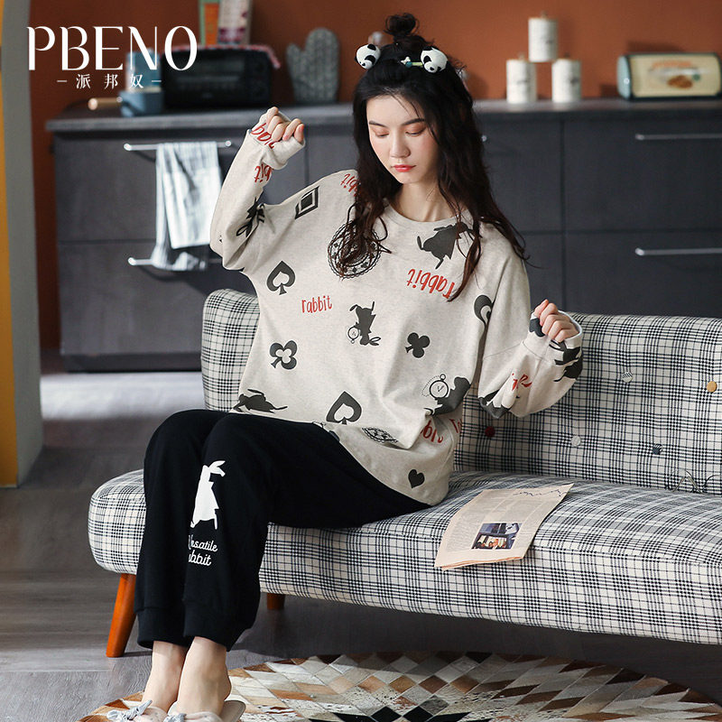 纯棉秋长袖套装休闲学生宽松睡衣 派邦奴睡衣/家居服套装