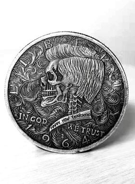 1964美国肯尼迪怪盗基德骷髅头流浪者朋克艺术硬币项链DIY纪念币