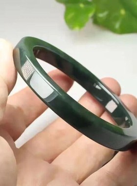 新疆和田玉黑青玉墨绿玉镯子方镯