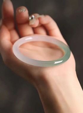 半山半水油青色渐变冰种玉髓手镯