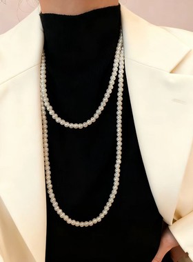 长款珍珠项链女2025新款轻奢小众叠戴毛衣锁骨链高级感串珠配饰品