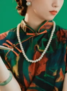 旗袍珍珠项链女中长款