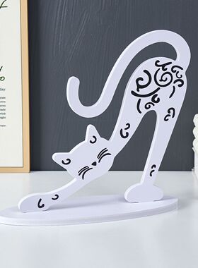 简约白色雪弗板材质猫咪造型桌面摆件家用桌面氛围感软装送礼好物