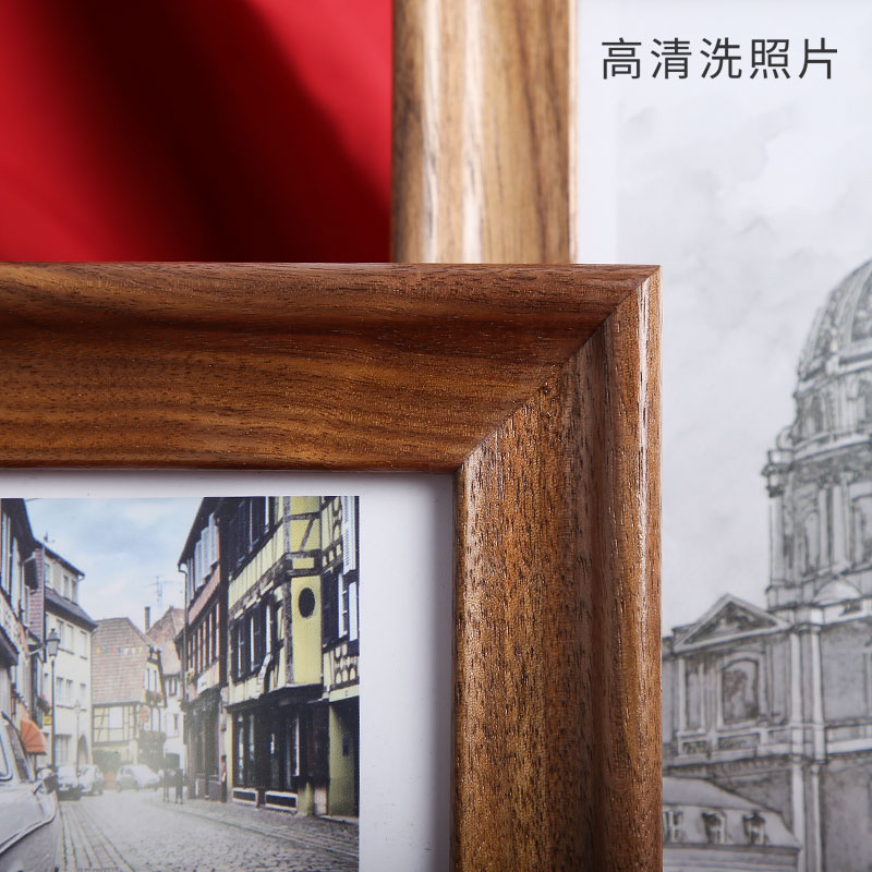 美国黑胡桃实木摆台6寸7寸洗照片加相框简约商务像框架桌面摆件_虎窝淘