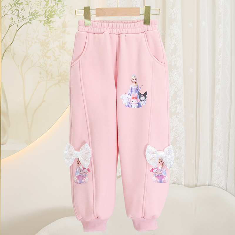 2025秋冬季新款百搭女童宽松卫裤可爱女孩个性外穿长裤加绒休闲裤 - 图0